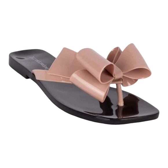 Jeffrey Campbell Shoes - JEFFREY CAMPBELL Jelly Flip Flops Blush Black Shiny Sugary Bow Feminine Summer 8